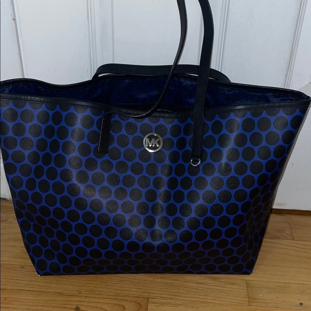 Michael Kors Black and Blue Polka Dot Tote
